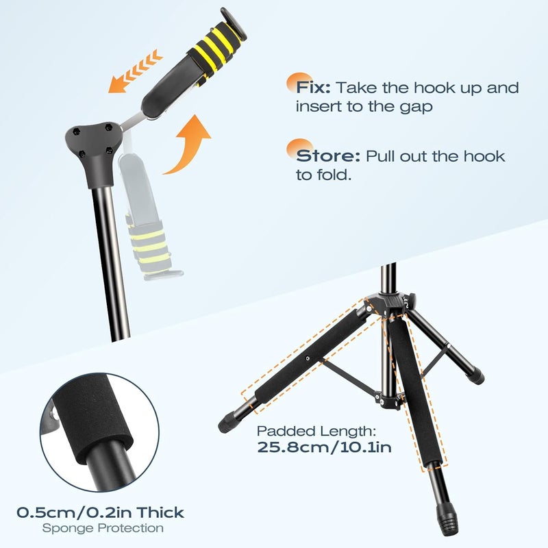 LINRAX LS1 Folding Guitar Stand, Auto-Lock Guitar Holder, Adjustable Height and Base, Universal Floor Stand for Acoustic Classical Electric Guitar Bass Ukulele Banjo Mandolin, Tripod Display Rack - Image 5